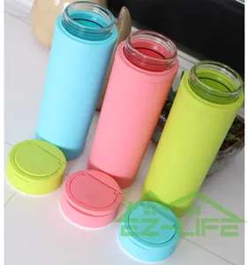 Image of 2017 Best promotional glass silicone water bottle with custom logo
