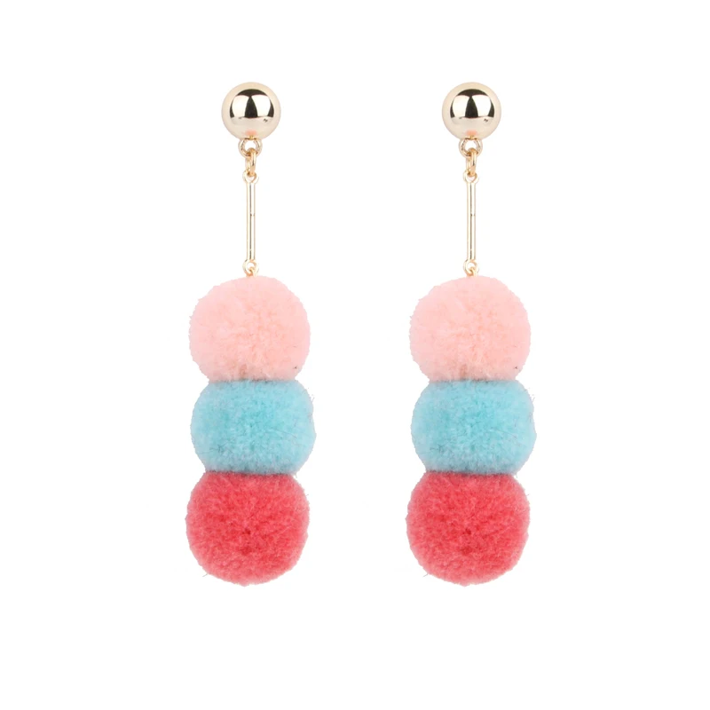 

Fashionable cheap earrings made in china fabric pom pom earrings