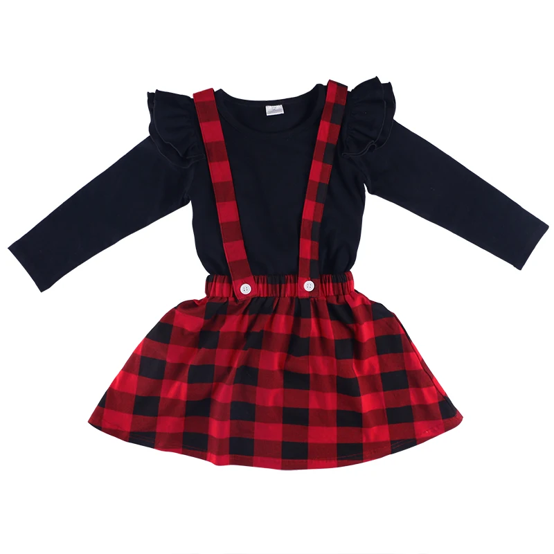 

Girls Clothing Wholesale Long Sleeve Cotton Buffalo Plaid Skirt Outfits Girls Boutique Remake Clothing Sets
