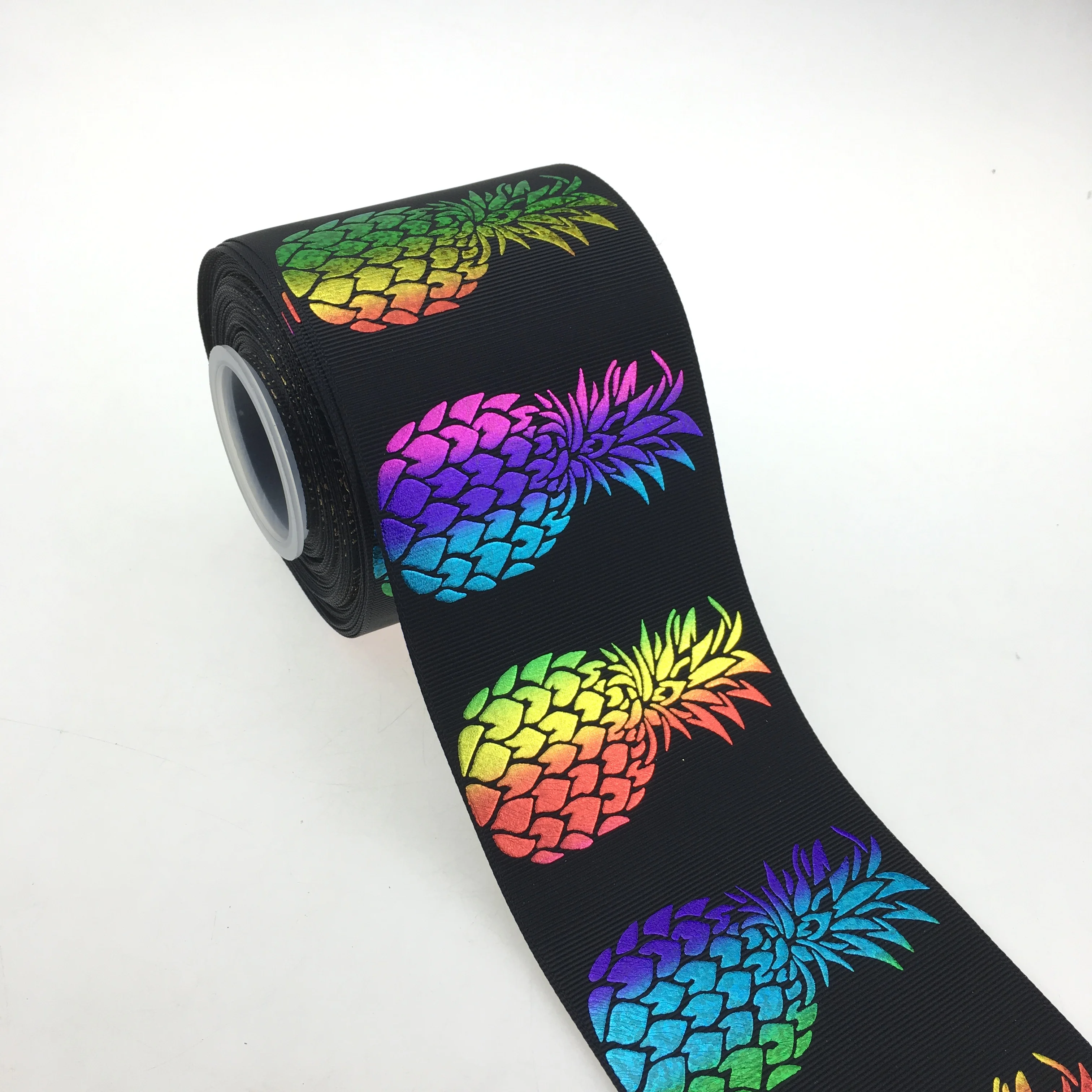 

hot sale  (3 inch) rainbow holographic pineapple printed grosgrain ribbon with custom accept ,100yard, 196 colors