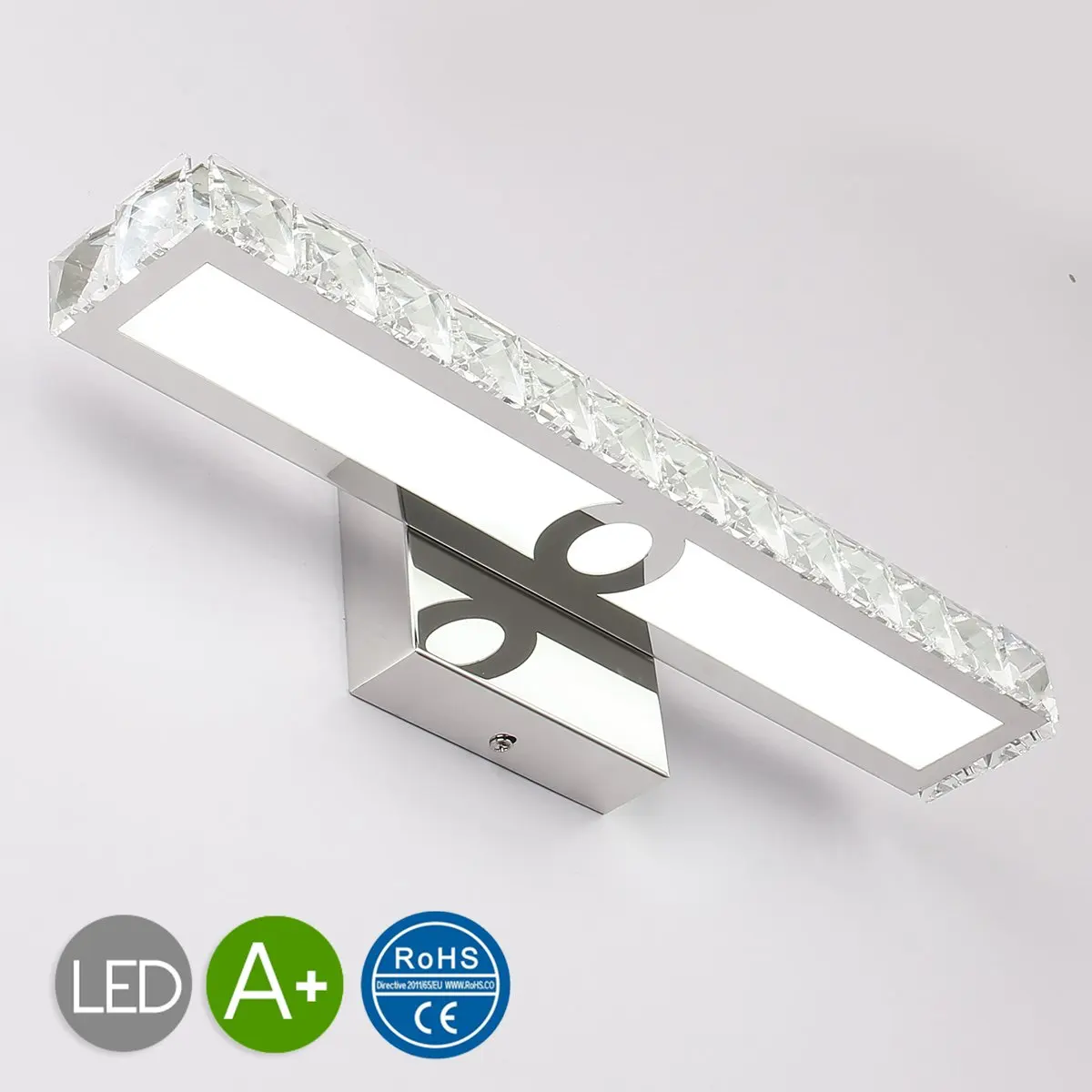 JUSHENG 16W Bathroom Vanity Light, LED Crystal Bathroom Light Fixtures Up Mirror Light, 16W 1500 Lumen Bathroom Bedroom lighting (Transparent Daylight white)