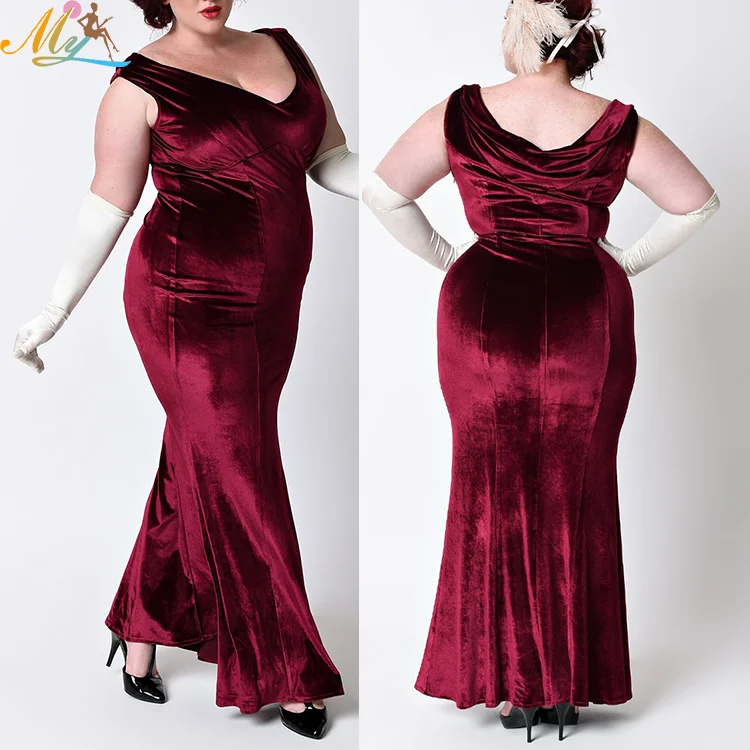 

Latest designs plus size summer sexy Velvet Goldwyn Gown Sleeveless long dress, Burgundy red ,customized color