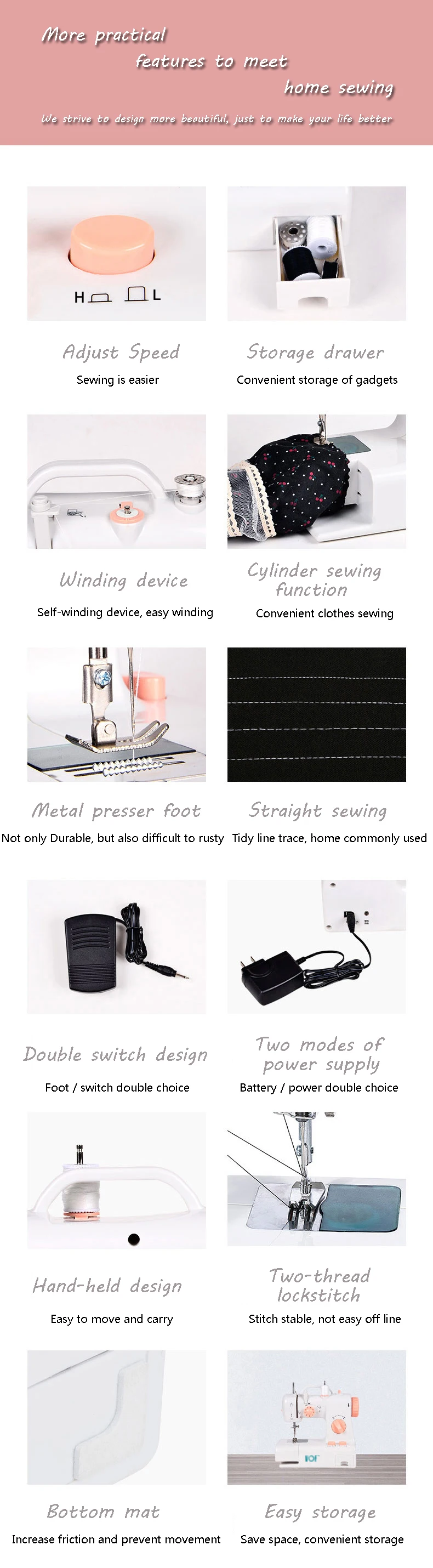 Oem Mini Portable Sewing Machine Household Stitching Machine Domestic