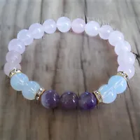 

Moonstone amethyst rose quartz gemstone bracelet rose quartz amethyst moonstone stone bead stretch healing bracelet