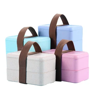 Image of OEM Plastic Traveling Wheat Bellflower 2 Layer Children's Japanese-style Small Lunch Box