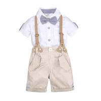 

Summer style baby boy clothing sets newborn infant clothing 2pcs short sleeve shirt + suspenders shorts gentleman suits