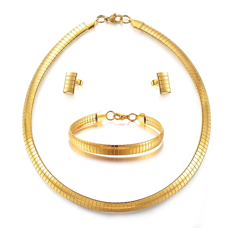 BAOYAN Gold Plated Stainless Steel Snake Chain Necklace Earrings Bracelet Bridal Jewelry Set