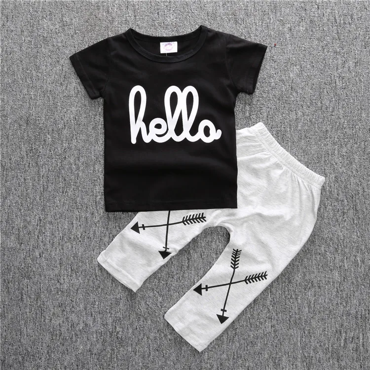 

Wholesale Summer Short Sleeve Cotton Clothing Set With Black T-Shirt For Baby Boy From Asian, As picture;or your request pms color