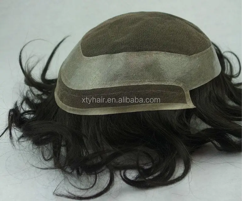 

Lace front with thin skin pu human hair men toupee for the men