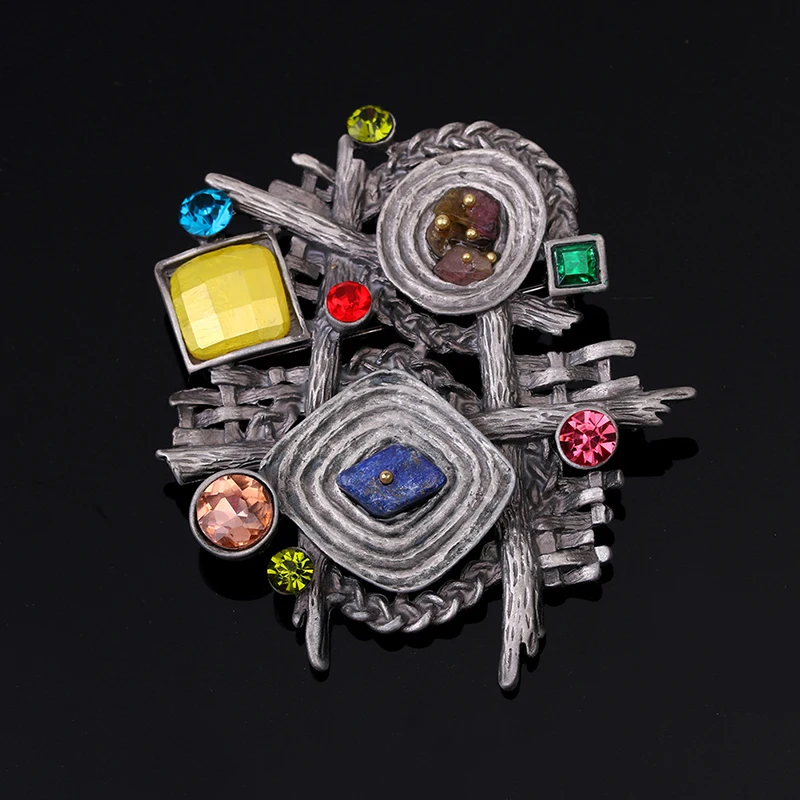 

Vintage Multicolor Natural Stone Creative Brooches For Women 2019 Geometric Irregularity Metal Brooch Pins Jewelry (KBL074), Same as the picture