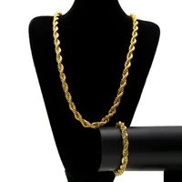 

30" 10mm HipHop Iron Gold Plated Iced Out Thick Rope Chain Necklace Set