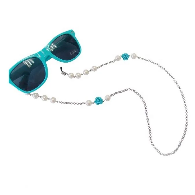 

Sunglasses Strap , Blue Flower Pearl Bead Lanyard Sunglasses Neck Strap