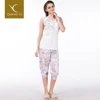 Home wear sleeveless and 3/4 pant chinese style design ladies pyjamas pajamas