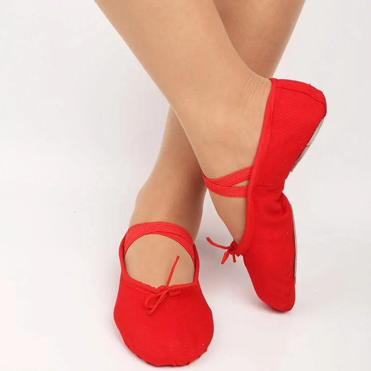 Professional High Quality Cheap Kids Girls Red Canvas Split Sole Ballet Dance Shoes