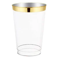 

12 OZ Clear Plastic Cups 100pack Tumblers Gold Rimmed Cups