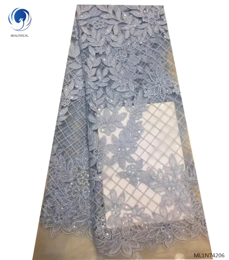 

Beautifical nigerian 2019 tulle lace fabric sequins french quality lace for party nigerian lace ML1N742, Can be customized