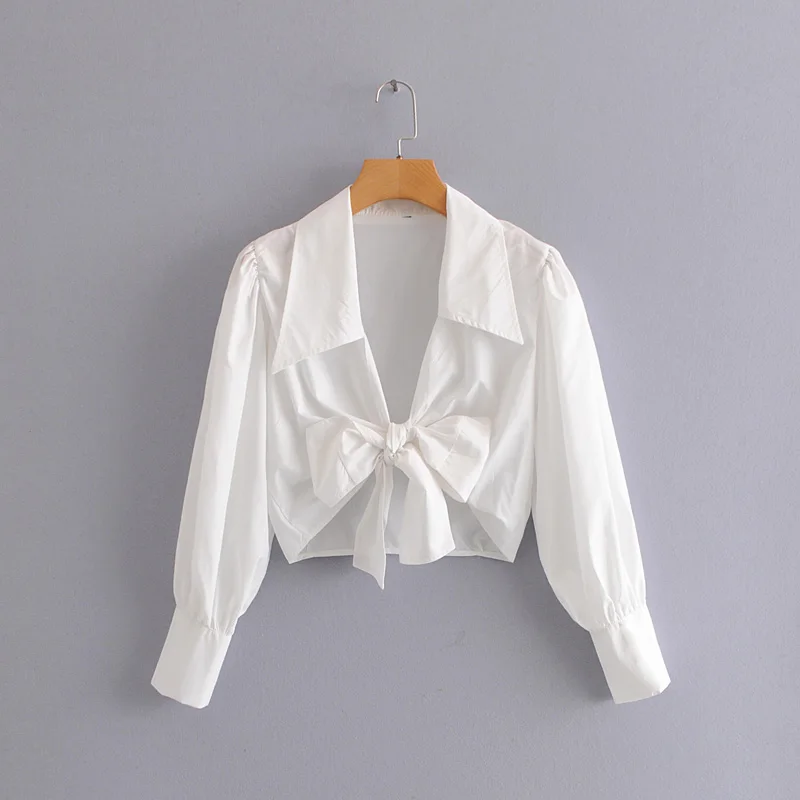 

White color long sleeve basic design wrap style plain women crop tops