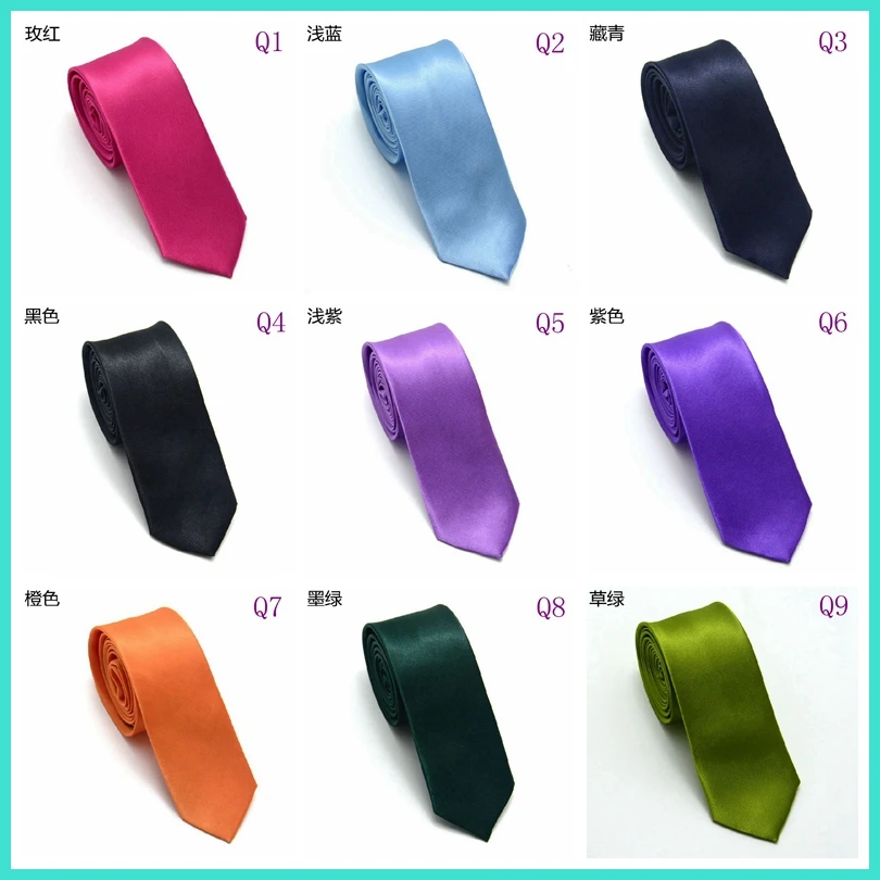 

Fashionable Hand Made Colourful Skinny Plain Satin Silk Necktie, Red\blue\green\black\others