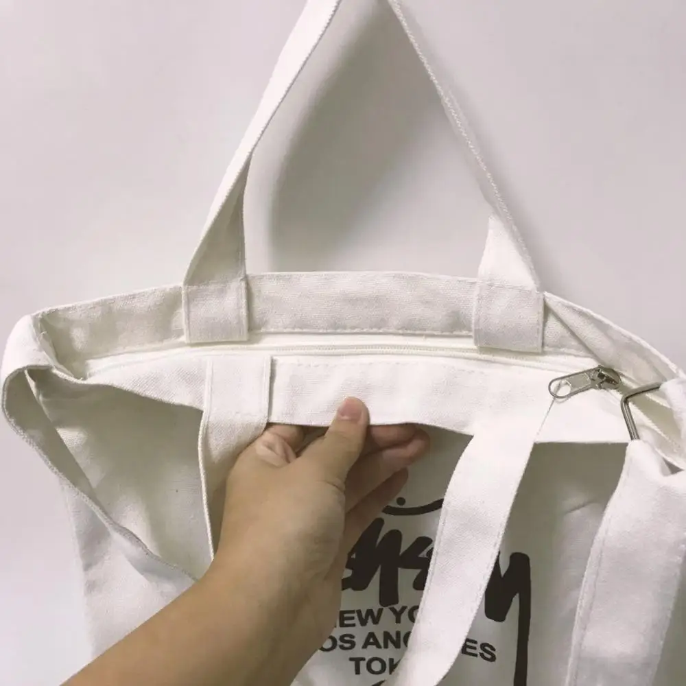 
Custom printed cotton canvas shoulder bag calico with zipper 