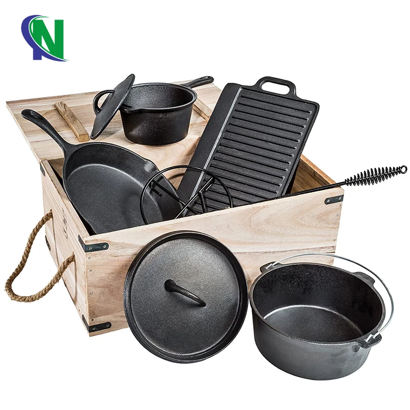 
Outdoor Camping Cookware Sets Pre-Seasoned Cast Iron Camp Dutch Oven Sets For BBQ 