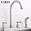 Contemporary Double Handles 3 Pieces Cheap price High Arch Swivel Brushed Nickel Kitchen Faucets With Side Sprayer
