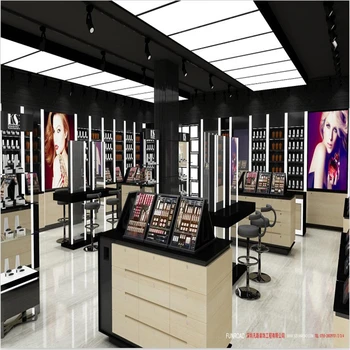 Simple Fancy Wooden Cosmetic Display Stand And Cosmetic Shop Interior ...