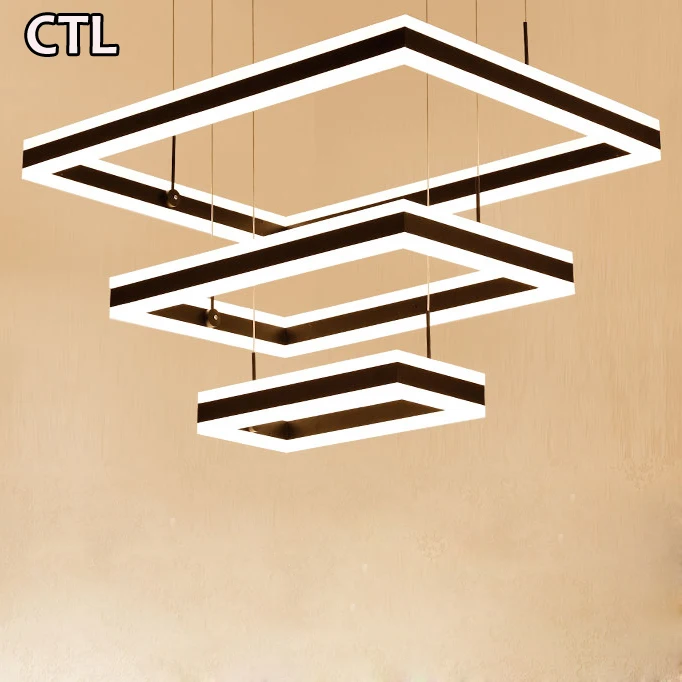 Modern square led pendant light acrylic dining room dimmable led chandeliers lighting living room hanging lamp fixtures