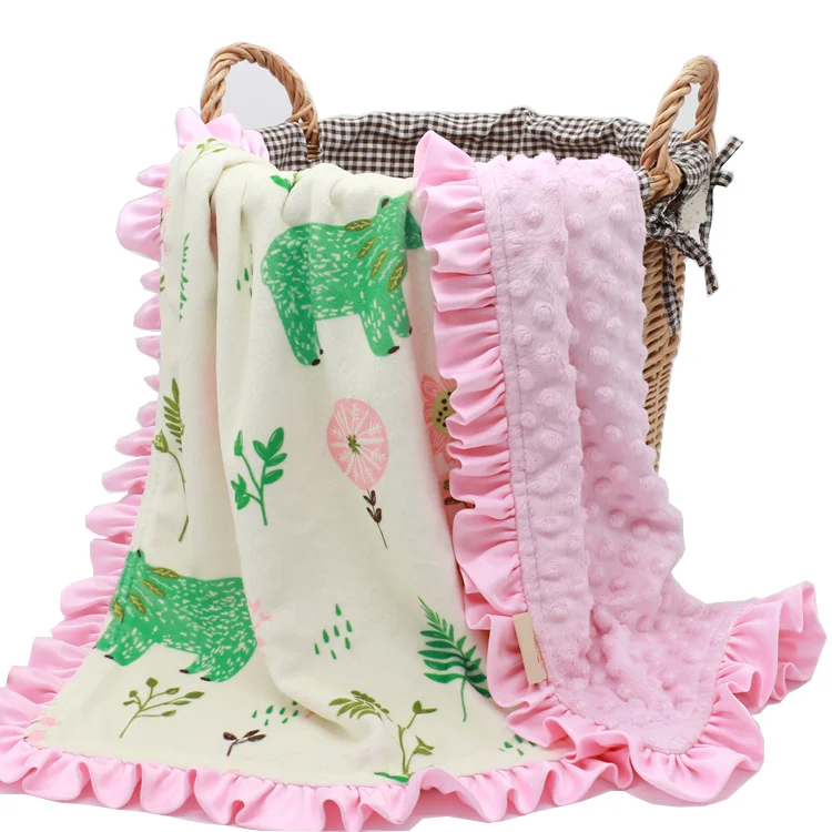 

Wholesale US popular high quality skin friendly minky baby pink ruffle blanket