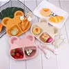 Household cute cartoon bowl knife fork wheat fiber children tableware dinnerware set for kids