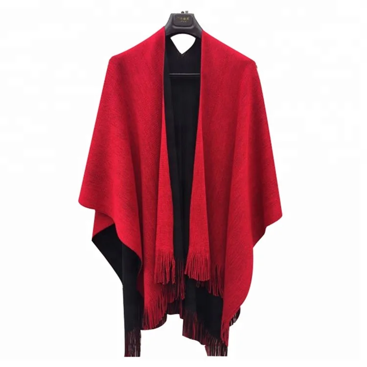 
New Women Yak Wool Cape Shawl Blanket Solid Color Double Sides Wear Fashion Ruana Fringe Kimono Poncho 