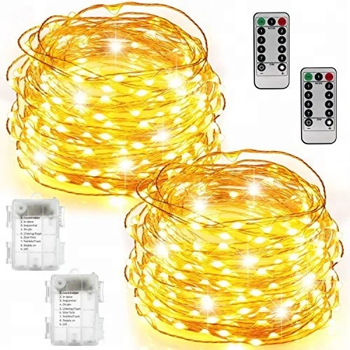 10M 100 LEDs Warm White Copper Wire 3AA Battery Powered Remote Control LED String Lights For Christmas Decoration