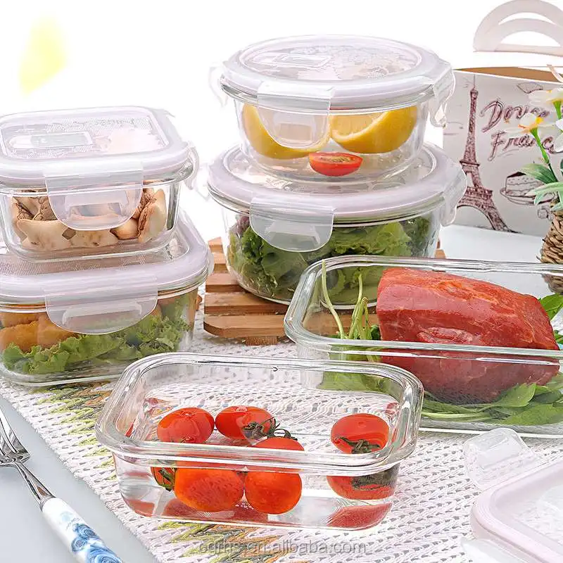 
Hot sale & high quality vacuum kitchen gift high borosilicate glass food storage containers/ glass lunch box with plastic lid 