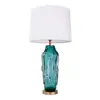 Beside Desk Lamp in Blue Glass Table Lamp for Bedrooms Living Room with White Lampshade