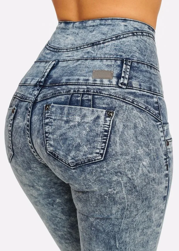 Royal Wolf Denim Jeans Manufacturer Dark Blue Acid Wash Six Button Wide High Waist Butt Lift