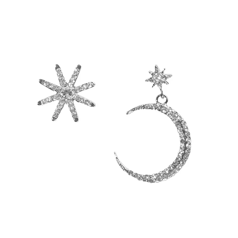 

Asymmetric Sun Moon Star Stud Earrings Jewellery Chic Crystal Cz Star Dangle Earring