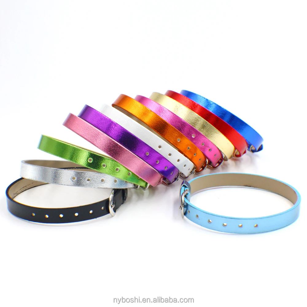 

wholesale high quality PU Leather Metal Smooth wristband colorful 8*210mm