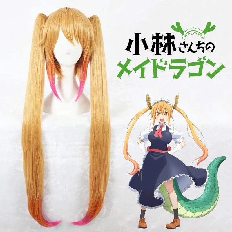 

Kobayashi Maid Dragon Tohru Cosplay Wig 100cm Long Straight Blonde Mixed Synthetic Anime Cosplay Hair Wig Two Ponytails
