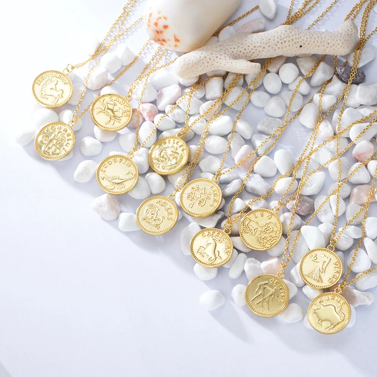 925 Sterling Silver Gold Plated Jewelry Dainty Choker Coin  Horoscope Halskette Collier Collana Necklace