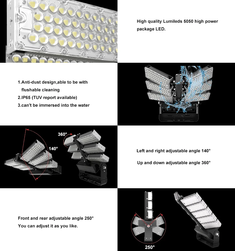 High Lumens Outdoor Transformer LED High Mast Light 600W 720W IP65 LED Sport Light TUV CE RoHS Certification