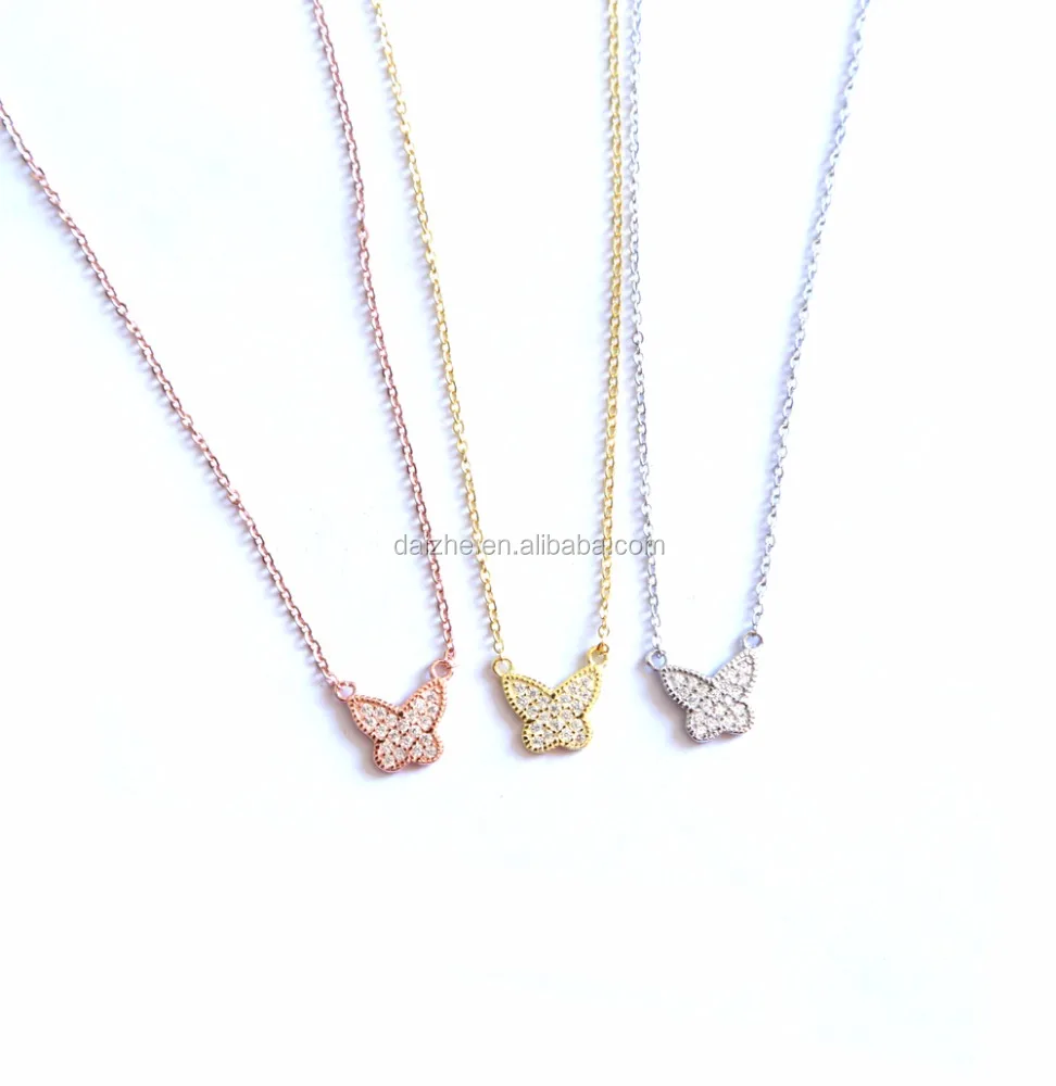 

high quality 925 sterling silver 2021 summer thin chain micro pave cz butterfly pendant necklace