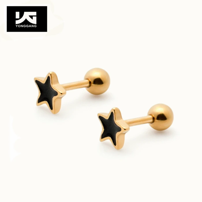 

Hot sale stainless steel simple star stud earring for women, Silver,black,gold or customized