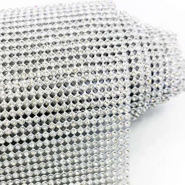 S057 120*45cm Wholesale Ss8 Clear Crystal Mesh Rhinestone Mesh Roll