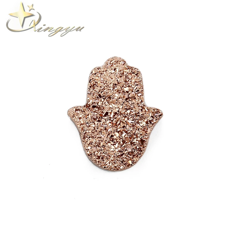 

Wholesale Natural Agate Druzy Hand Hamsa Cut 8X10MM With PVD Plating for Pendants