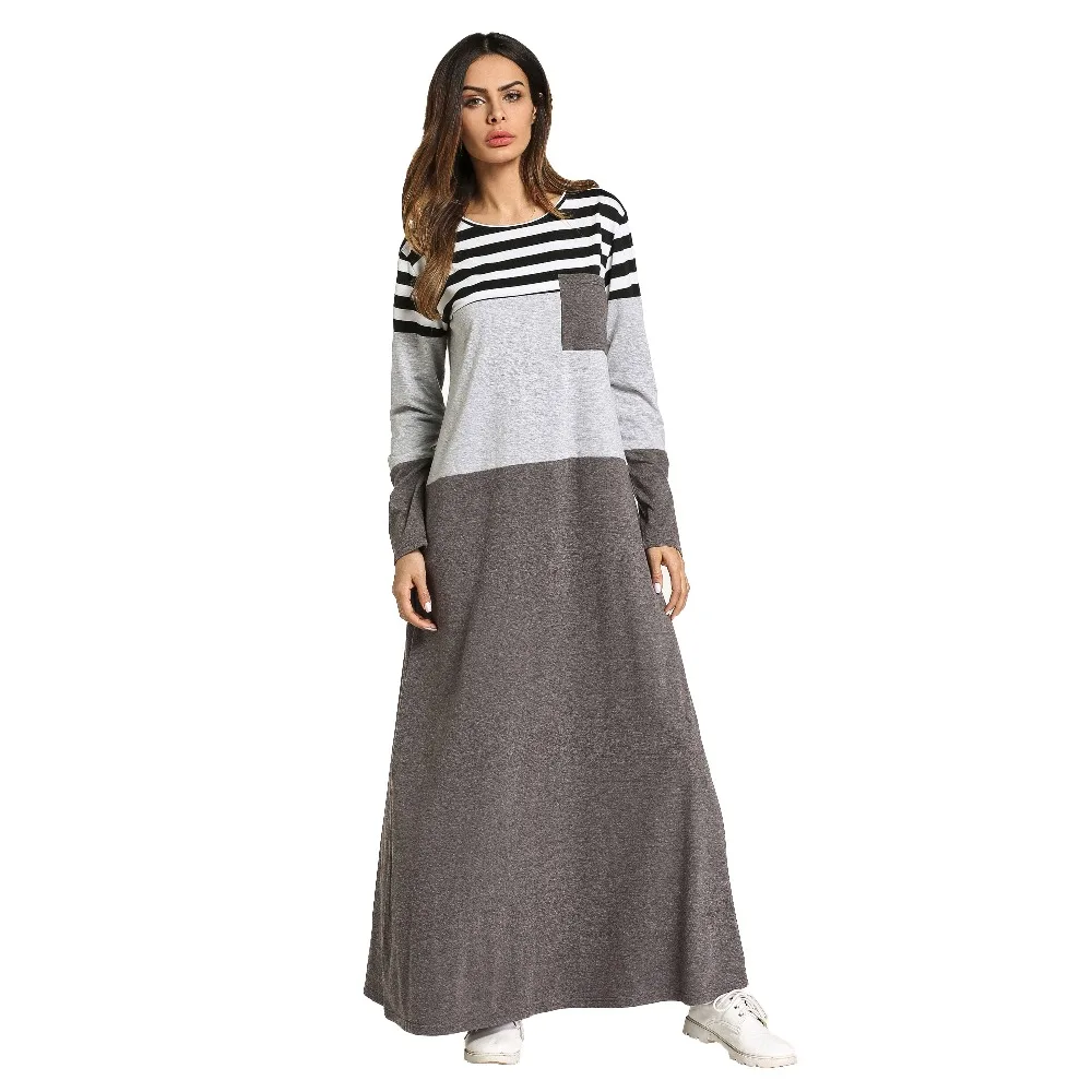 

Contrast color striped dress Arab gown, Gray