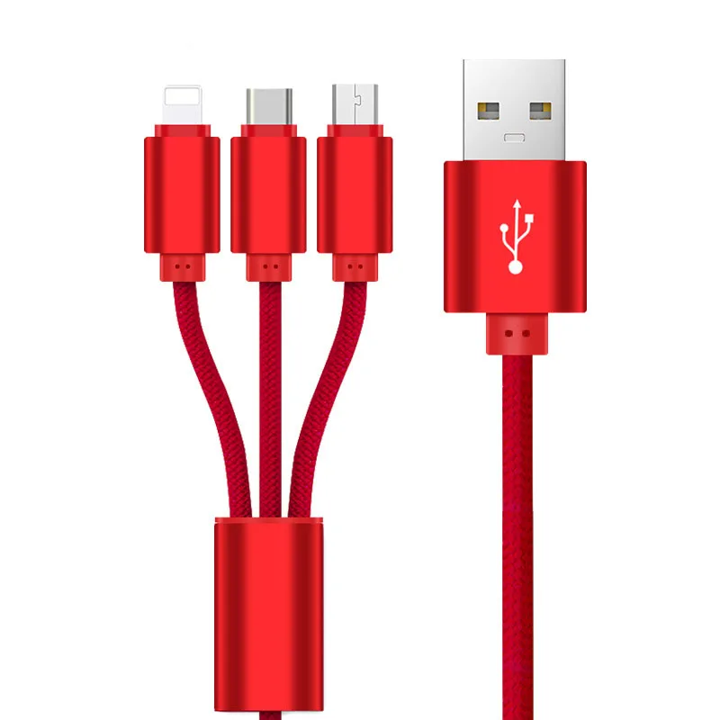 

2.4A Aluminium Nylon Braided Micro IOS 3in1 USB C Cable 3 in 1 USB For iPhone Xr Xs Max