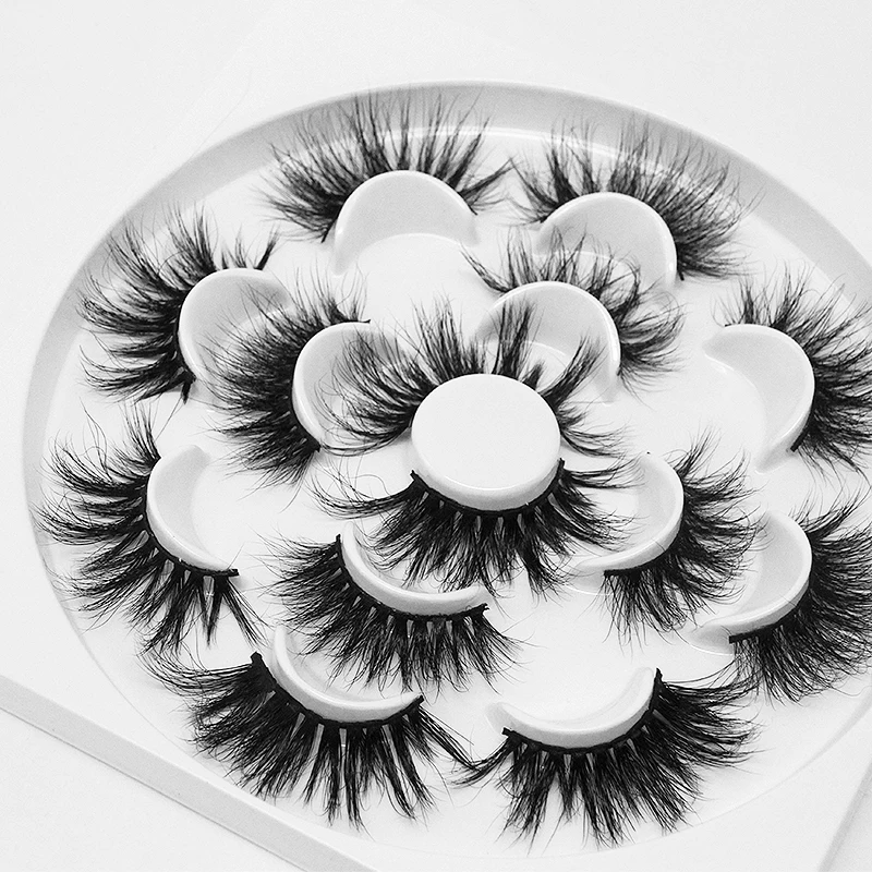 

Flower 25mm 3D 5D mink eyelashes custom package with flower lash tray, Black