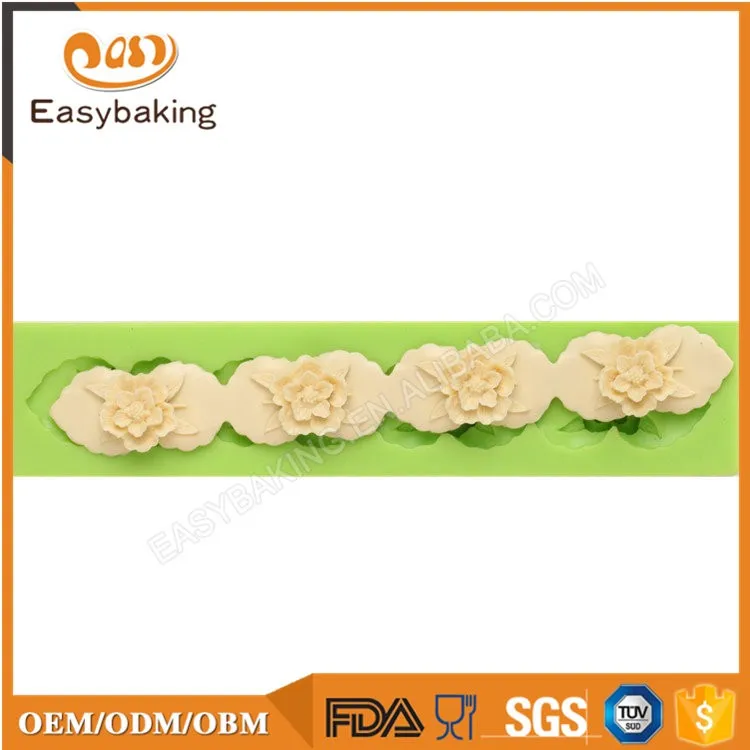 ES-4308 moule en silicone de bordure de gâteau fondant en forme de fleur polyvalent pour la décoration de gâteau de mariage