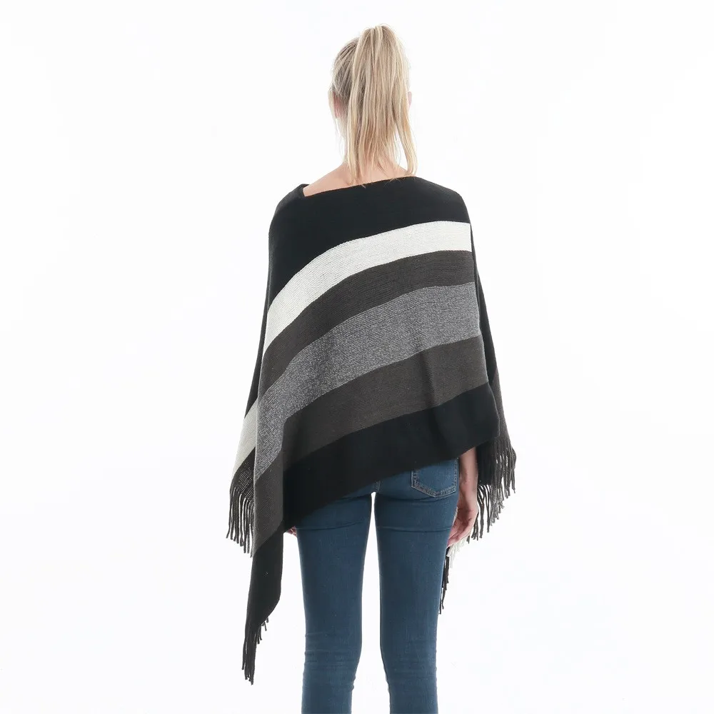 批发女士冬季针织披肩女性墨西哥雨披