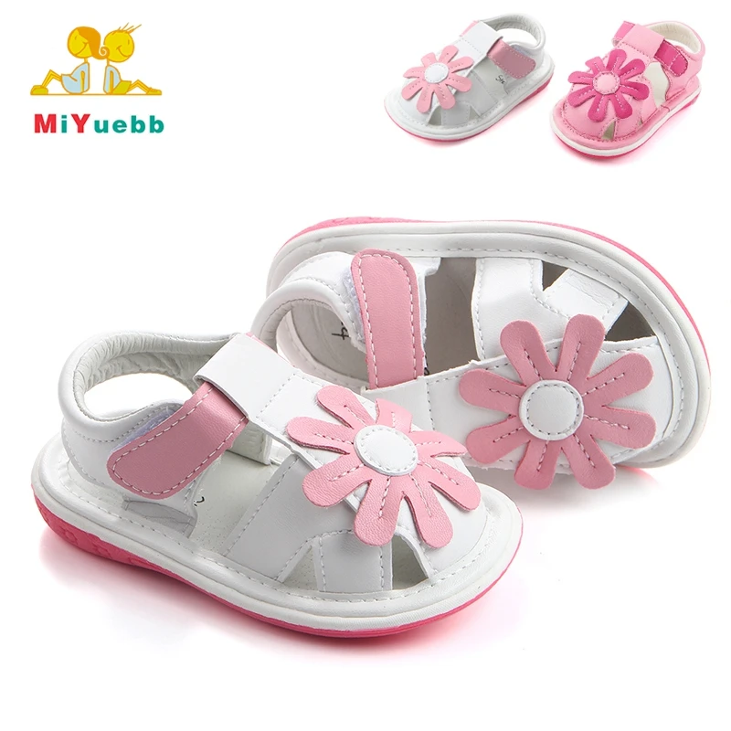

New Toddler Girls Children Walking Sandals with Sound, White/pink
