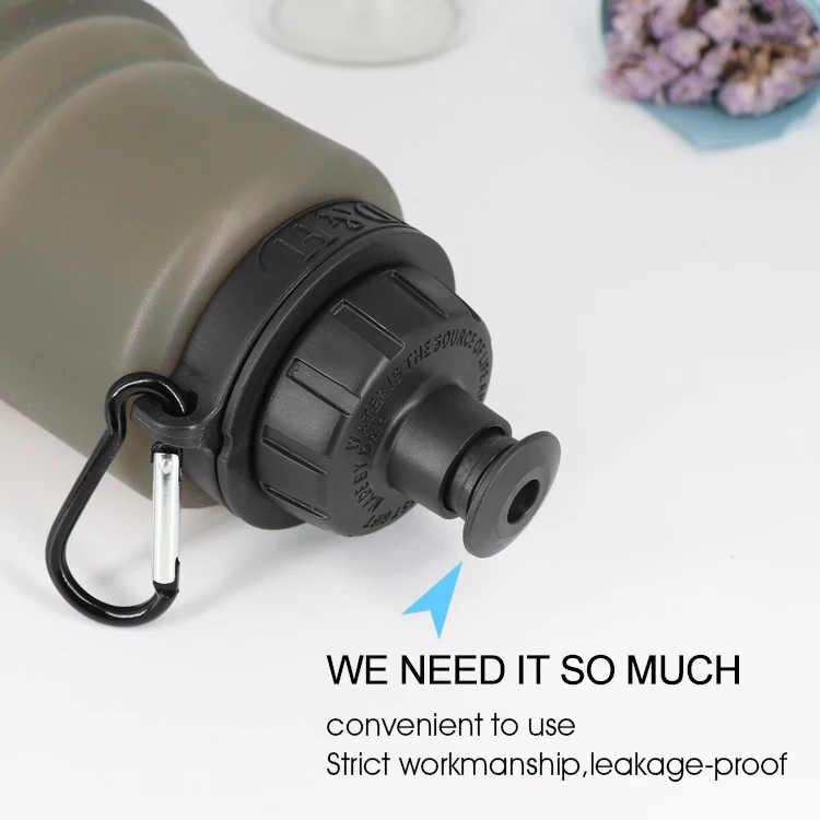 
Wholesale Collapsible Silicone Water Bottle Portable Sport Silicone Water Bottle 480ml 